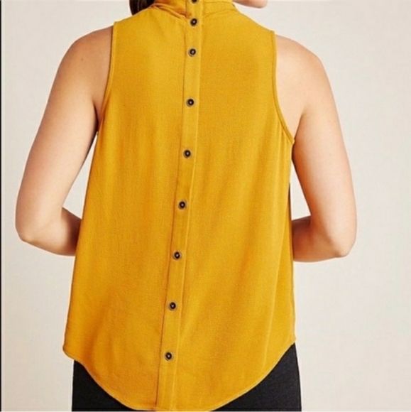Anthropologie Maeve Size 6 Sleeveless Mustard Top With High Cross Neck & Buttons - Picture 9 of 9
